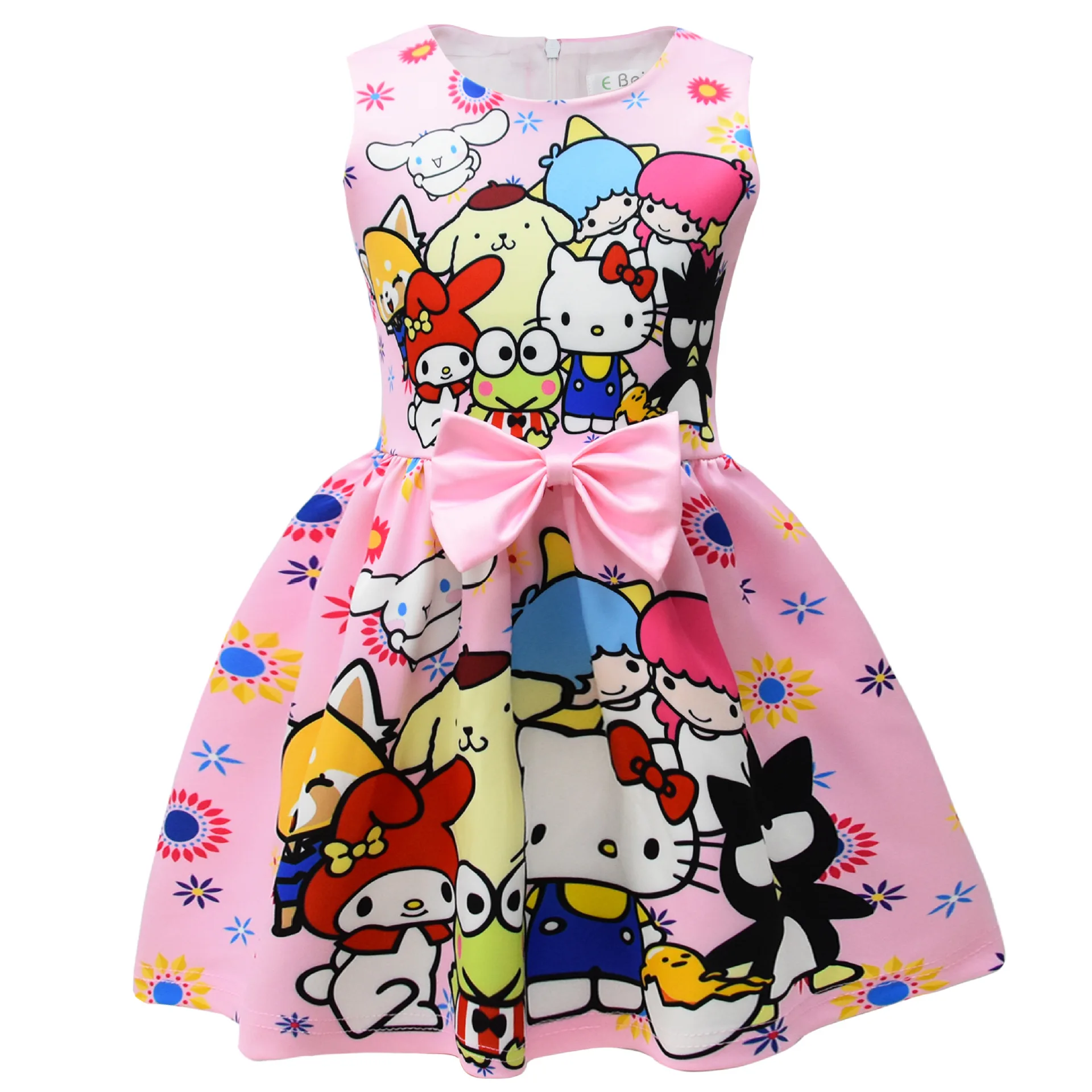 Kawaii Sanrios My Melodys Cinnamorolls Kuromis Princess Dress Cartoon Summer Thin Child Skirt Girls Casual Dresses