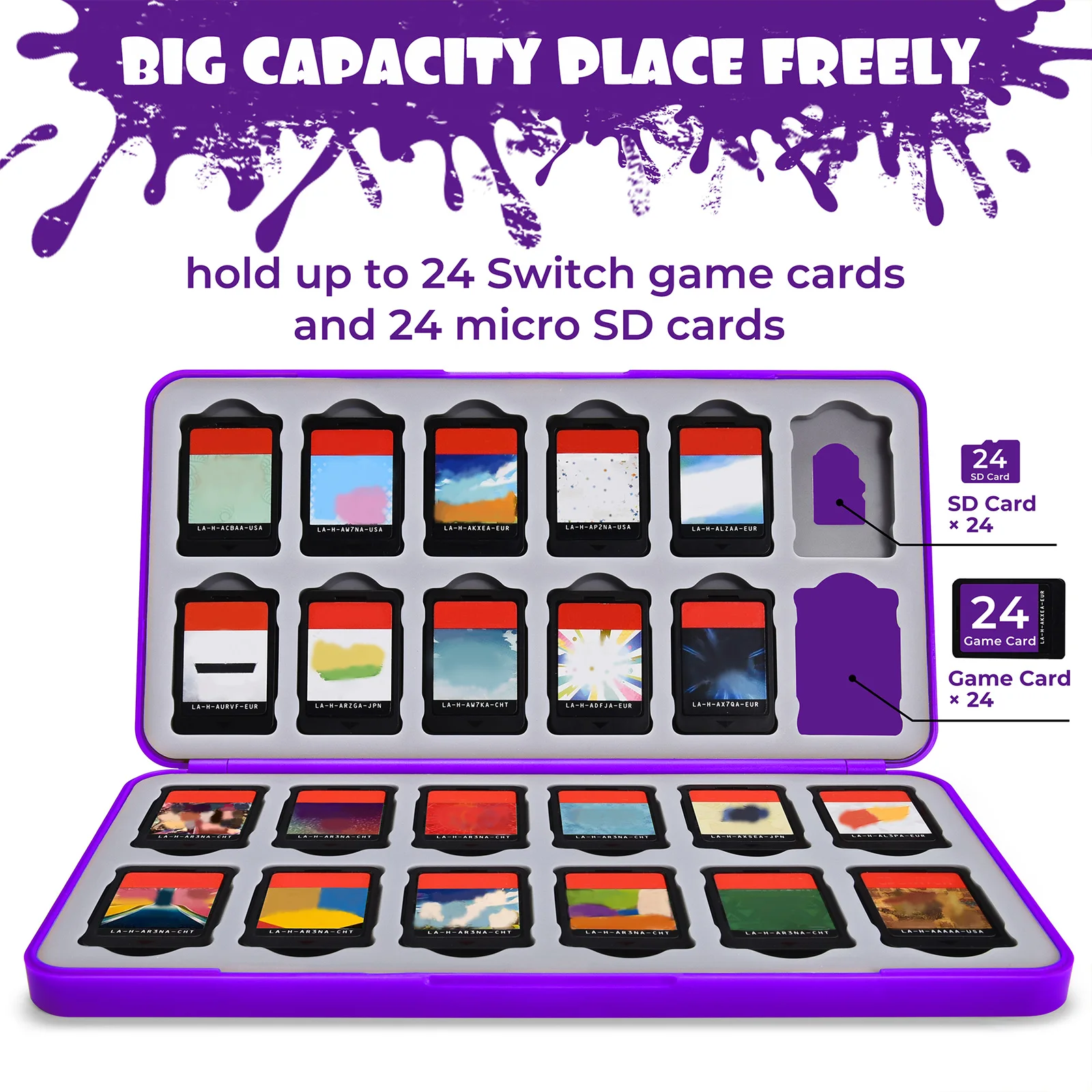 FUNLAB Splatoon Style 24 In 1 Switch Game Card Storage Case For Nintendo Switch Micro SD Cards with Soft Silicone Lining