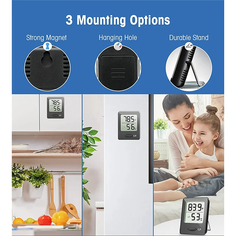 Indoor Hygrometer Thermometer,Room Thermometer with Large LCD Display, Humidity Monitor for Home Office Black