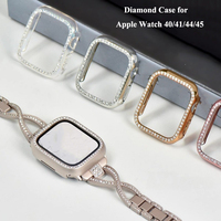 Diamond Case for Apple Watch40 41 44 45mm Protective Cover with Tempered Glass Shiny Protector for iWatch Series9 8 7 6 5 4 3 SE