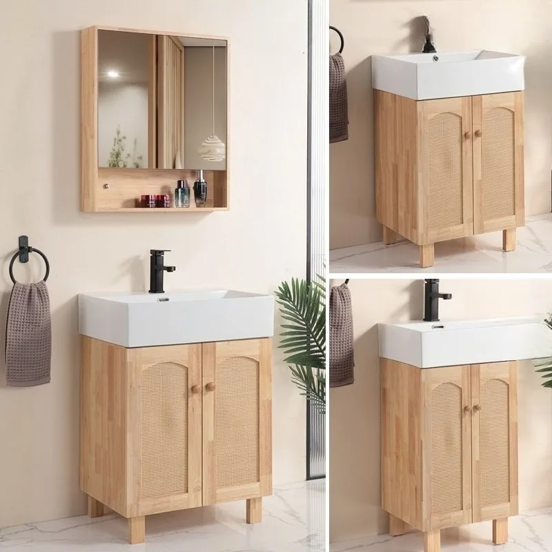 Factory Direct 2026 Integrated basin combination oak hand wash face log wind floor bathroom washstand