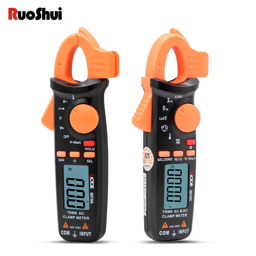 فيكتور 6019A/C عالية الدقة المشبك متر 200A السيارات المدى NCV عدم الاتصال قياس التيار المتناوب/تيار مستمر الحالي متر أدوات إلكترونية