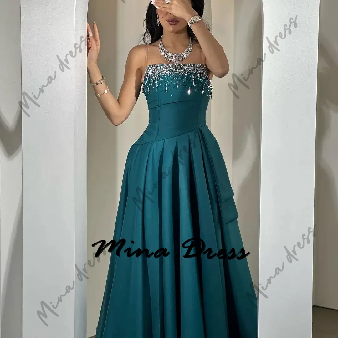 Mina Customized Backless Elegant Evening Dresses for Women Luxury Prom Dress 2024 Slit Beads Sleeveless Pleated Noodle Strips