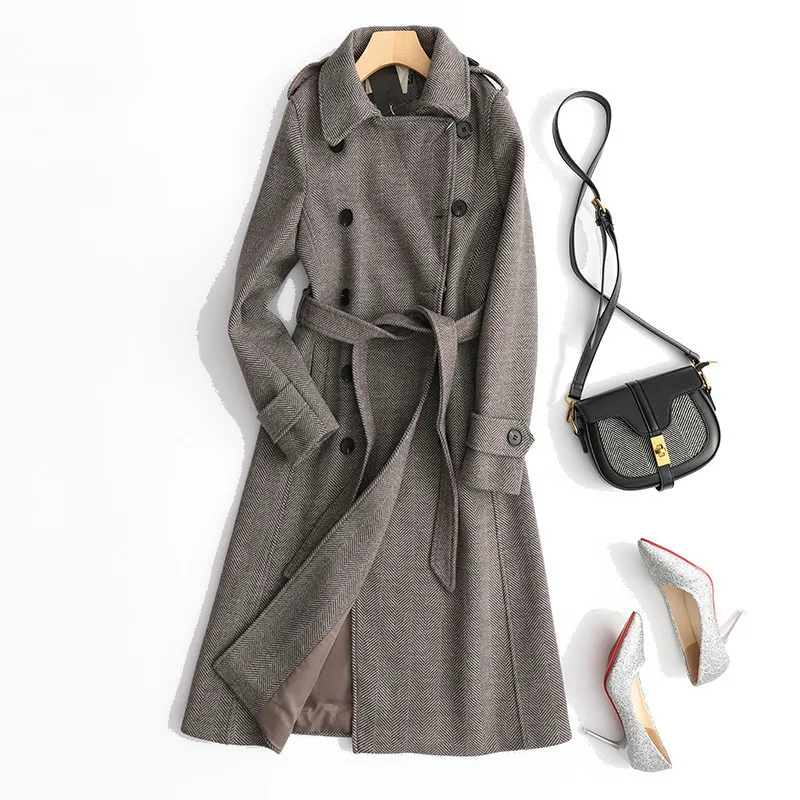 

Pop Winter Wool Blends Overcoat Long Sleeve Lapel Trench Coat Women Winter Warm Long Coat Elegant Female Vintage Outwear P169