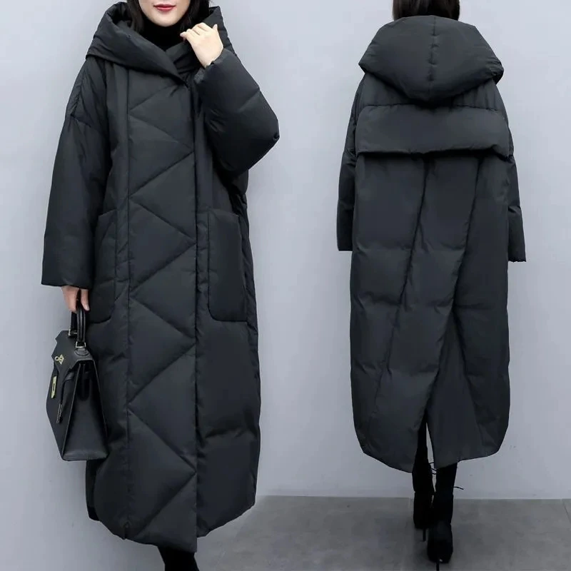 Jaket Puffer model Korea, mantel hoodie Parka panjang hangat tebal, mantel Parka Musim Dingin 2023, mantel Parka untuk wanita