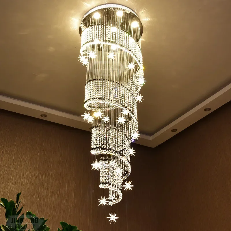 Modern LED Crystal Chandelier Lighting Foyer Spiral Ceiling Hanging Lamps Stair Hotel Hall Chandeliers Staircase Pendant Lights