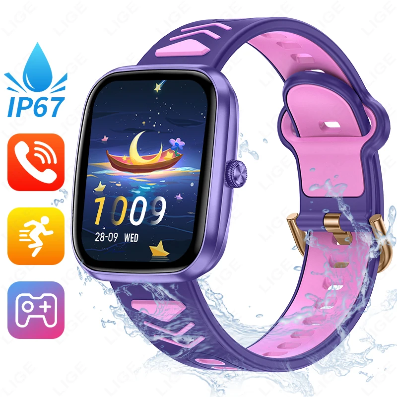 

LIGE 2025 детские умные часы, игровые умные часы, детские музыкальные часы, монитор артериального давления, детские умные часы для здоровья для iOS Android