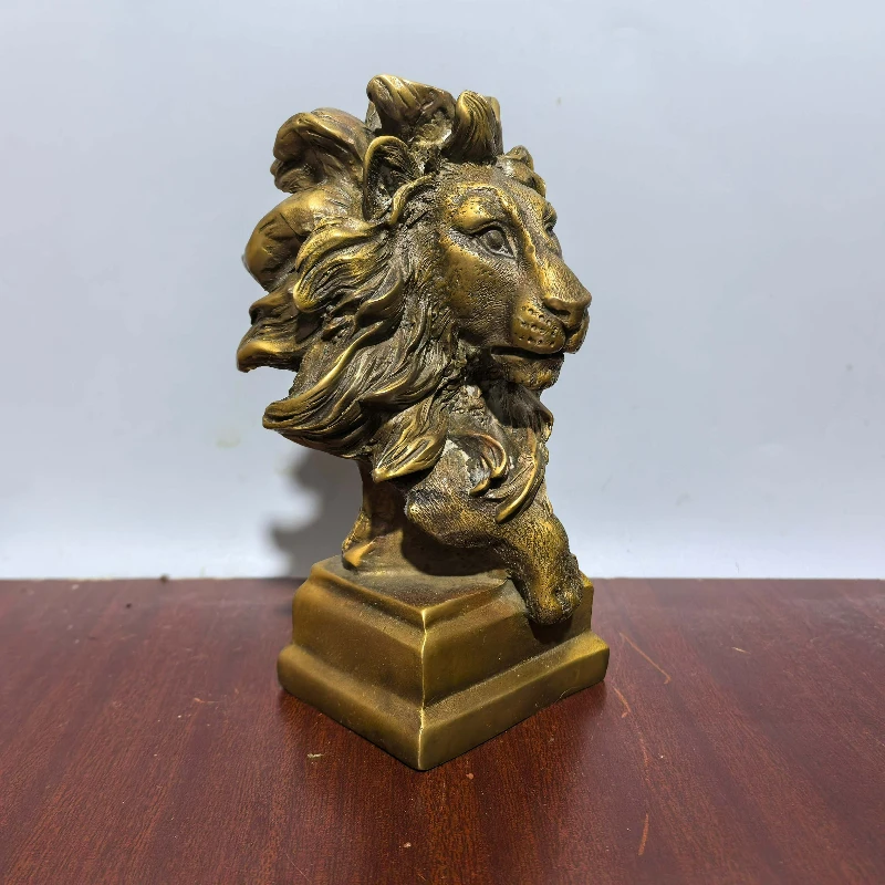Exquisitely Carved Brass Lion Head & Eagle Head Statue, Realistic 3D Sculpture - Desktop Room Decor Craft Gift