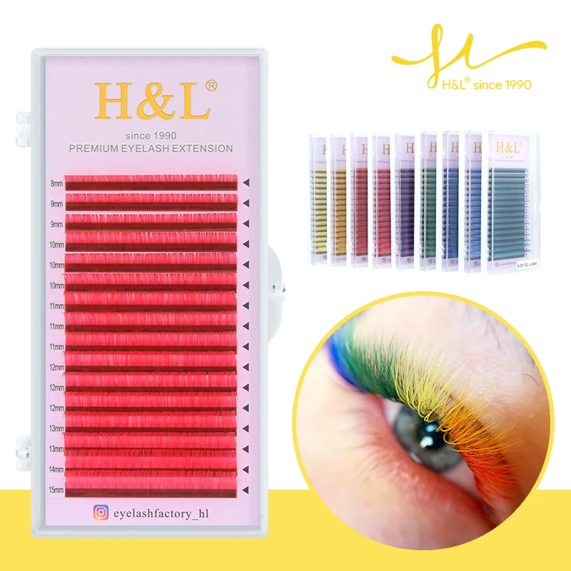 16 rows Colored Lashes Red Purple Blue Pink Yellow Green Brown Faux Mink Colorful Individual eyelashes extentions makeup