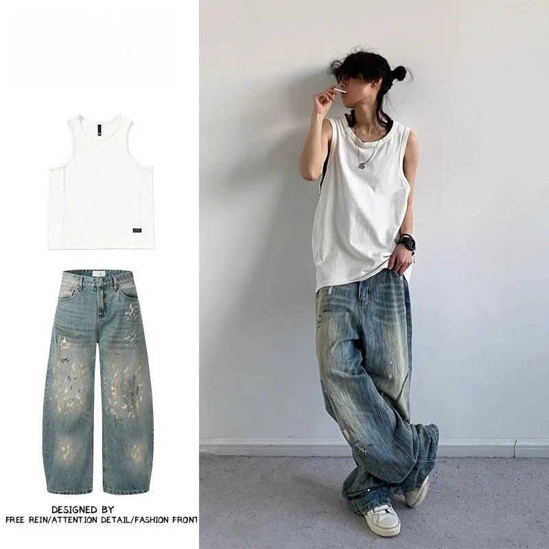 

Lazy Sle Loose Fit Svel Vest Men's Summer Basic Tank Top Two-Piece Set Busin Gentleman Casual Travel Wear