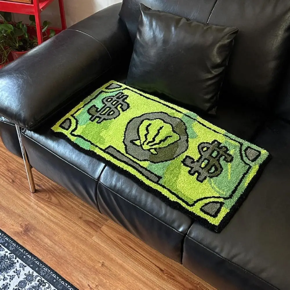 Faux Cashmere Coin Pattern Rug Non-Slip 40 * 60cm Money Rug Stain Resistant Bathroom Rugs Bedroom Living Room Bedside Rug
