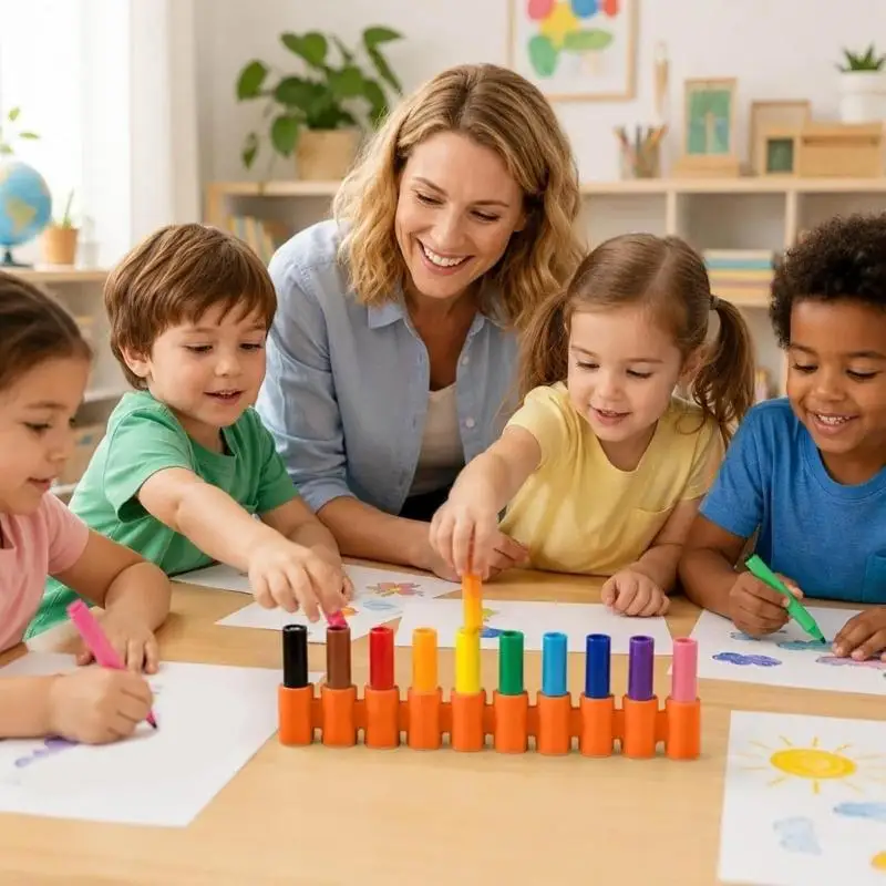 31BA Marker Storage Set with 5 Connectable ABS Trays, Individual Upright Slots for Drawing Tools on Desks and Art Tables