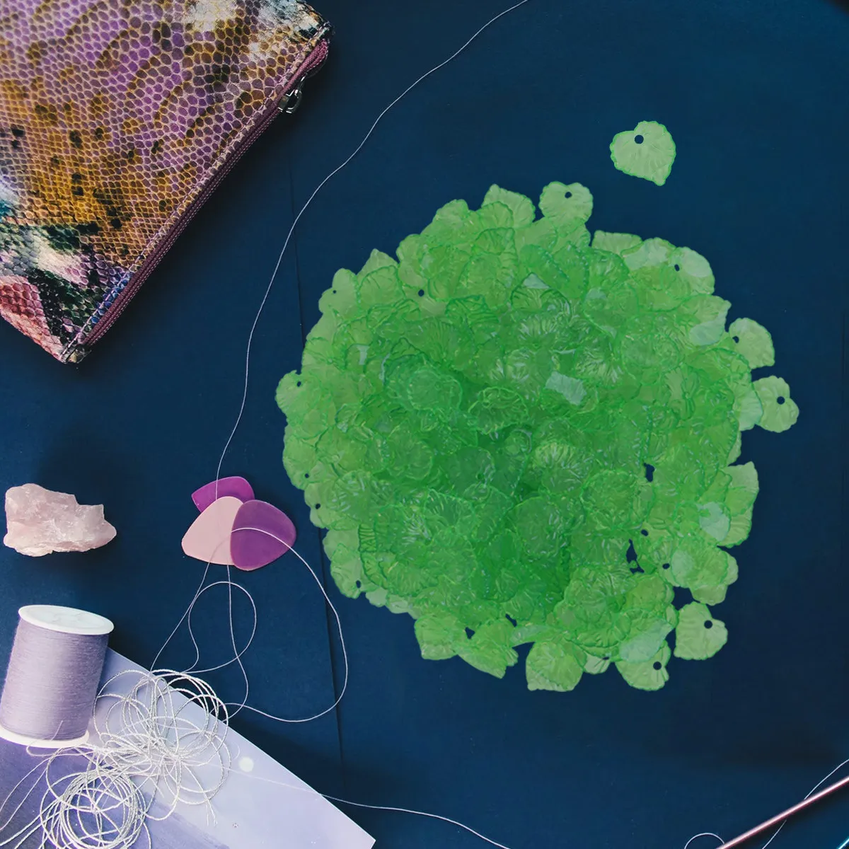 

1Set 250-300 Pieces 16Mm Green Leaves Beads Transparent Acrylic Simulated Leaves for DIY Jewelry Craft Projects Earrings