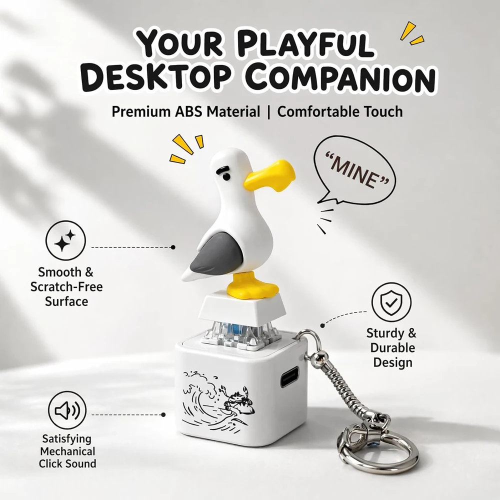 Seagull Mine Button Keychain Set with Type-C Charging Cable Mechanical Click Fidget Desk Toy Portable Stress Relief Keychain