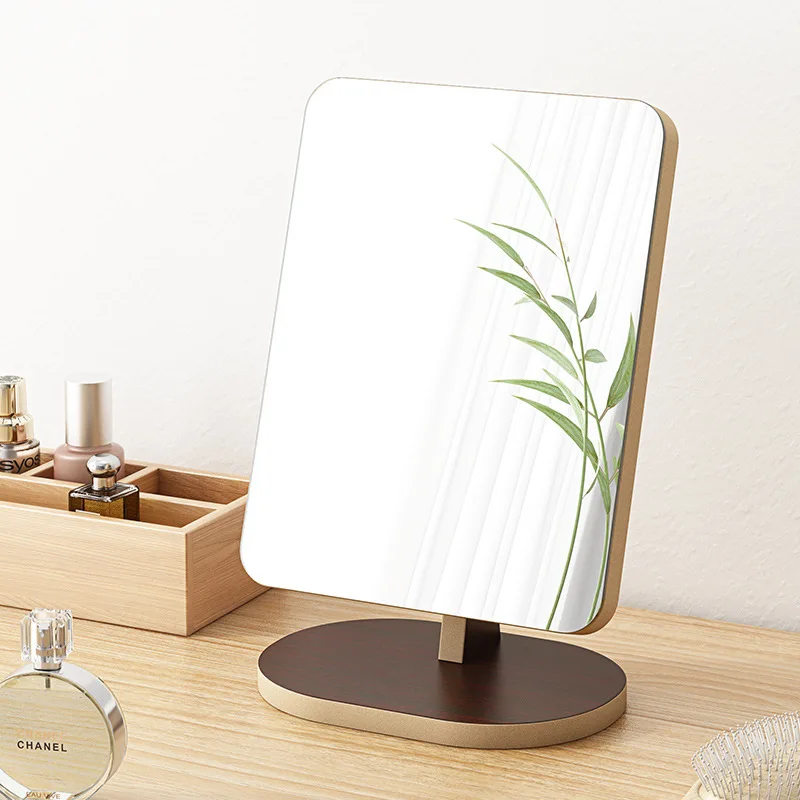 Desktop  Makeup mirror Large solid wood vanity  Desktop home small office Portable folding