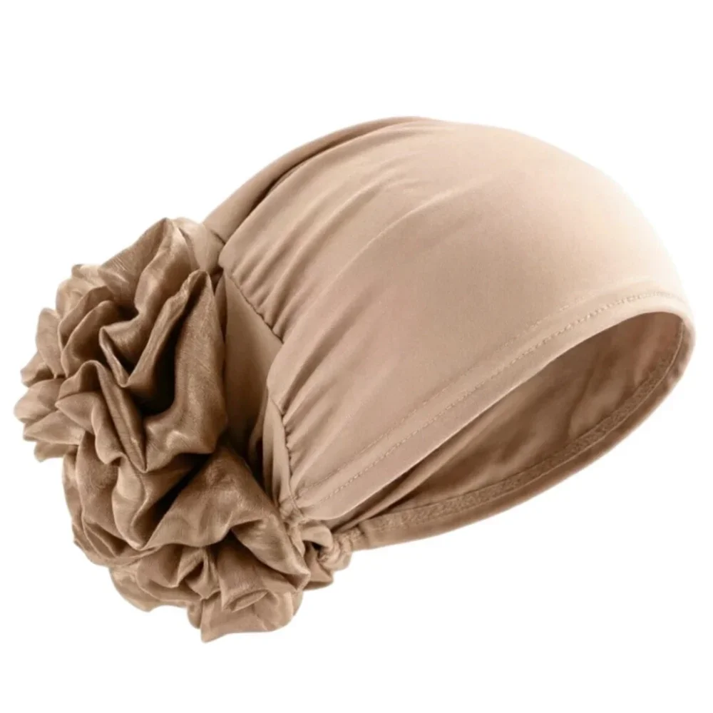 Elastischer, großer Blumen-Turban für Damen, einfarbig, Haarband, Mütze, muslimischer Hijab, weicher Schal, Haarausfall-Schutz, Accessoires – Detail 6