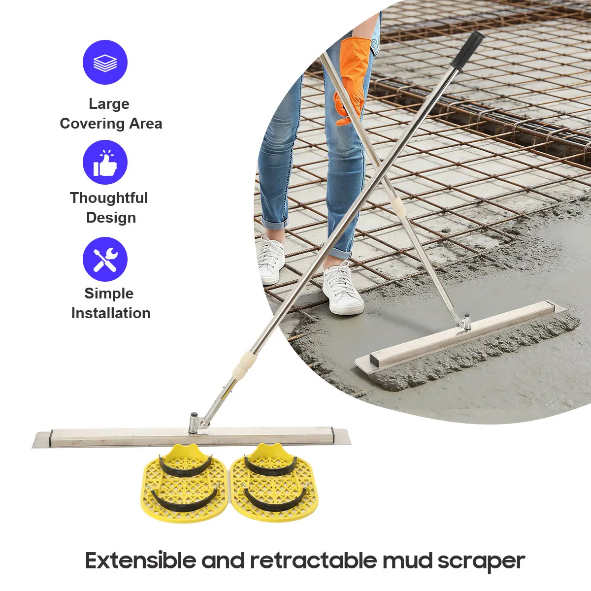 

360° Long Handle Concrete Trowel Cement Surface Smoothing Tool with Finishing Shoes for Industrial Cement Surface Smoothing Tool