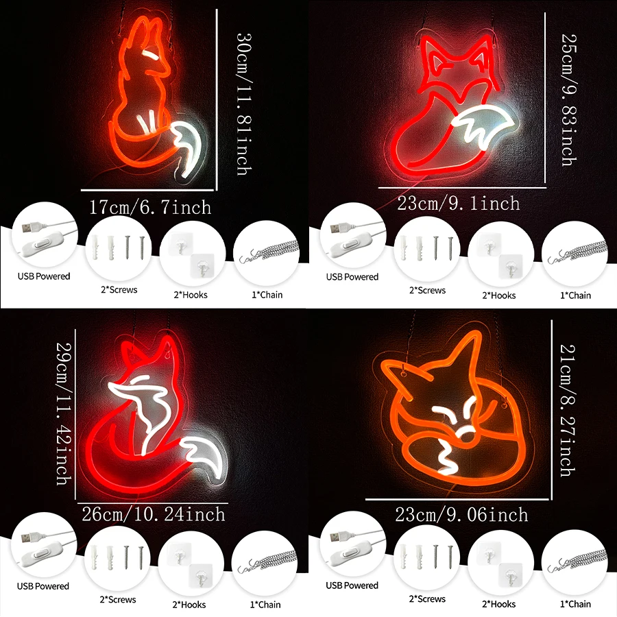 Fox Series Neon Sign For Wall Decor,Light Up Sign For Bedroom,Living Room,Game Room Decor,Bar,Gift For Fox Lover,USB Powered