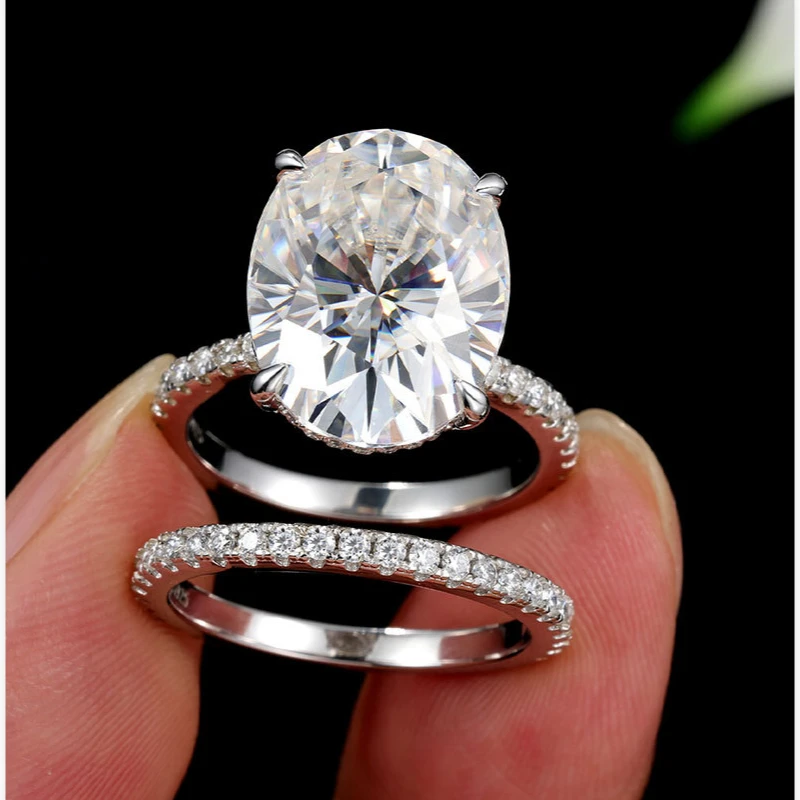 Valuable Oval 13Ct D Color Moissanite Diamond Ring Set 925 Sterling Silver Party Wedding Band Rings for Women Engagement Jewelry