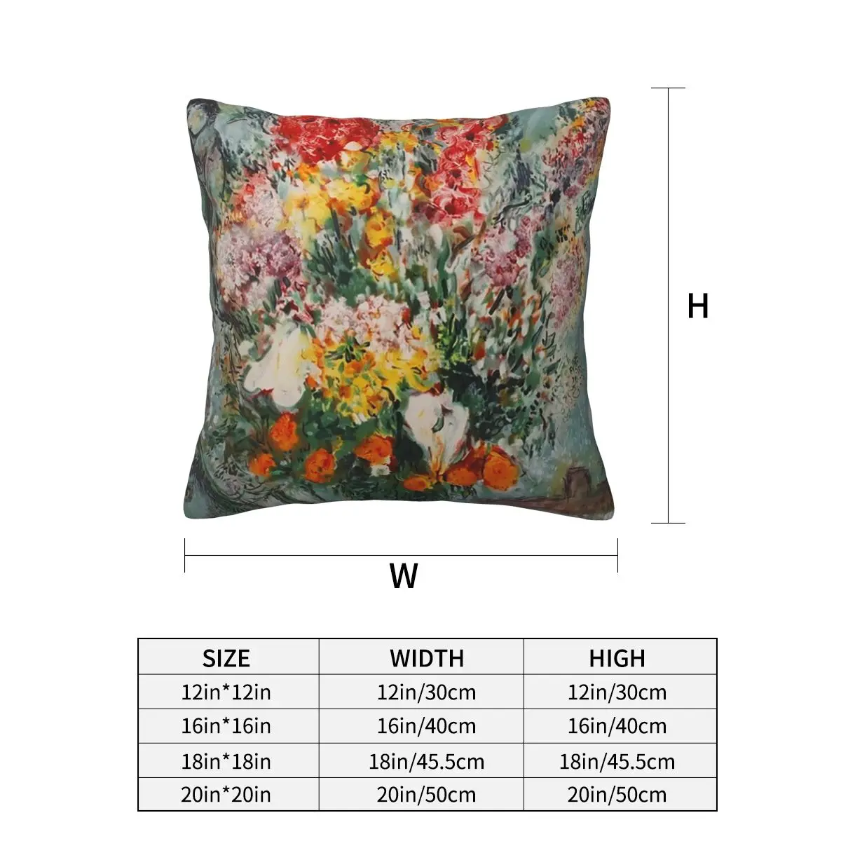 Marc Chagall Bouquet De Fleurs Square Pillowcase Cushion Cover Pillow Case Throw Pillow Cover for Home Sofa Living Room