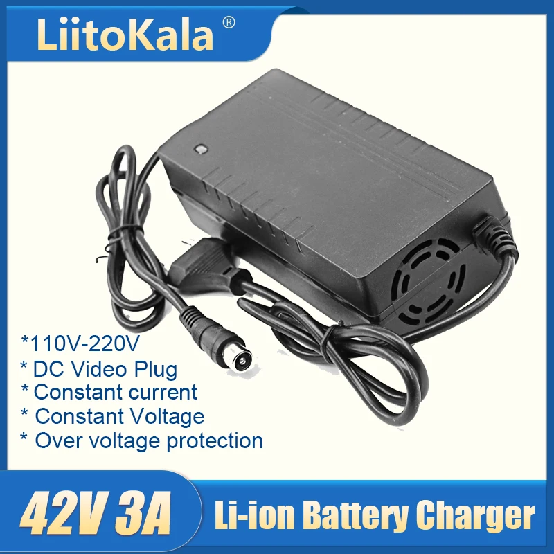 LiitoKala 42V 3A lithium battery charger for 10S 36V li-ion battery pack electric scooter charger Connector XLR