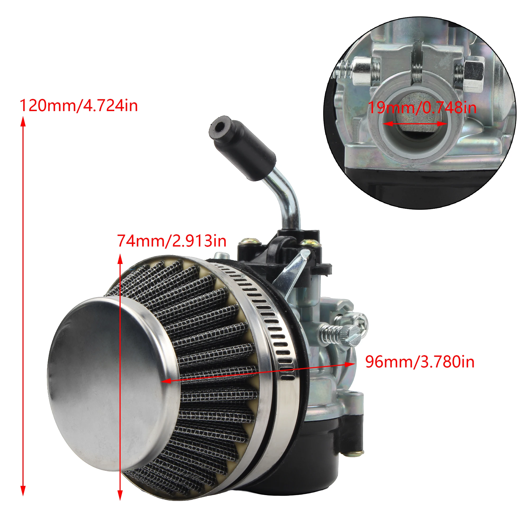 Motocross 2-Takt wassergekühlter Vergaser mit Ansaugrohr und Luftfilter 37 49 50 80 CC Motorrad Dirt Pocket Bike Teile – Detail 2