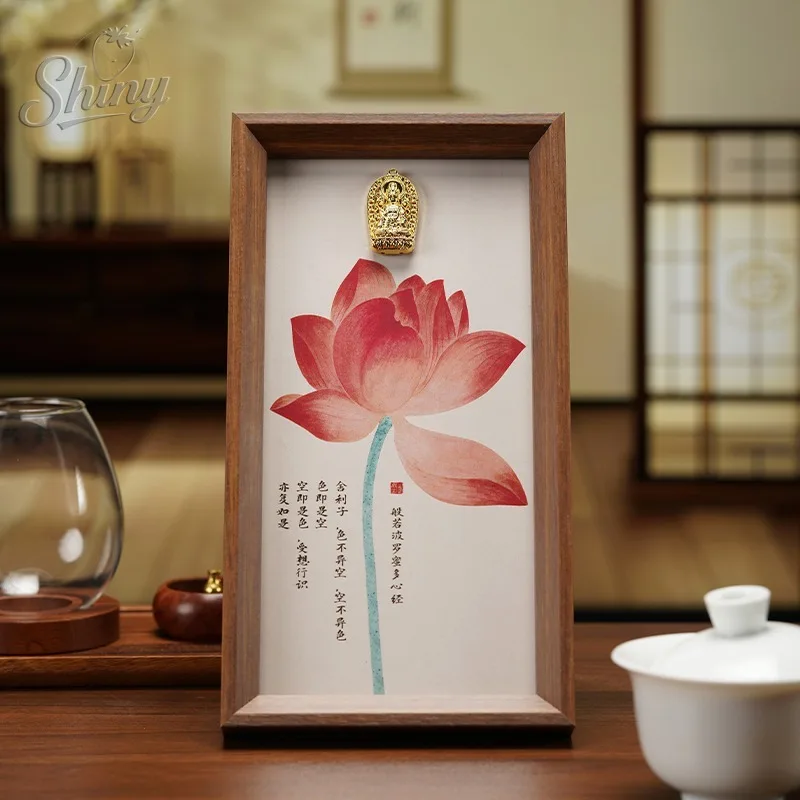 

Heart Sutra of Prajnaparamita Decorative Painting Frame Calligraphy Desktop Display Lotus Buddha Zen-inspired Chinese Gift