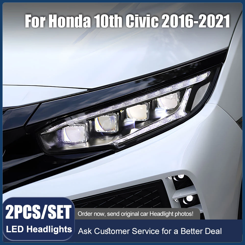 

Car Lights for Civic X 10th FC 2016-2021 Automotive LED Headlight Assembly Upgrade Projector 4 Lens Dynamic Light Accessories