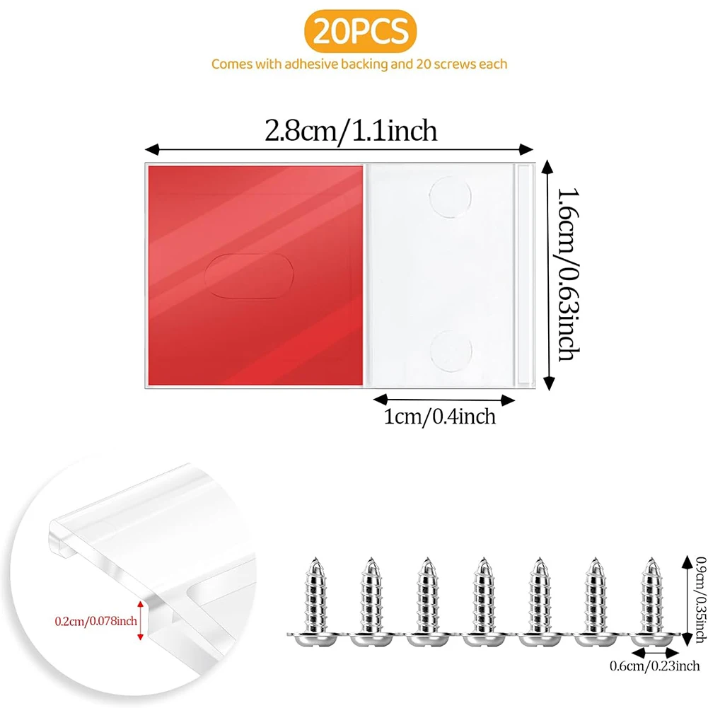 20 Pcs Clear LED Strip Light Mounting Clips, Double Installation Brackets With Screws For 10mm IP30 IP65 IP67 Lights