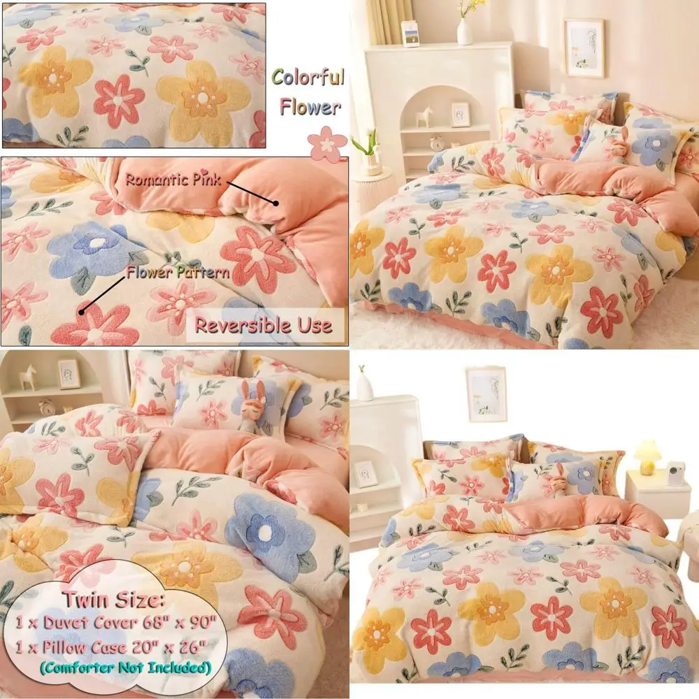

Fluffy Pink Twin Duvet Cover Set, Cute Kawaii Floral Bedding for Girls, Ultra Soft Comforter Cover (Flower, Twin Size)