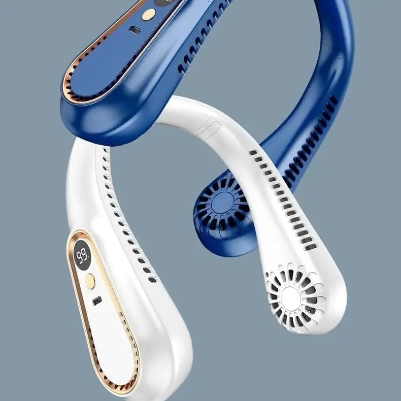 Neckbreeze pescoço ventilador portátil usb recarregável pessoal sem lâmina ventiladores de refrigeração soprar ar frio display digital 5 velocidades