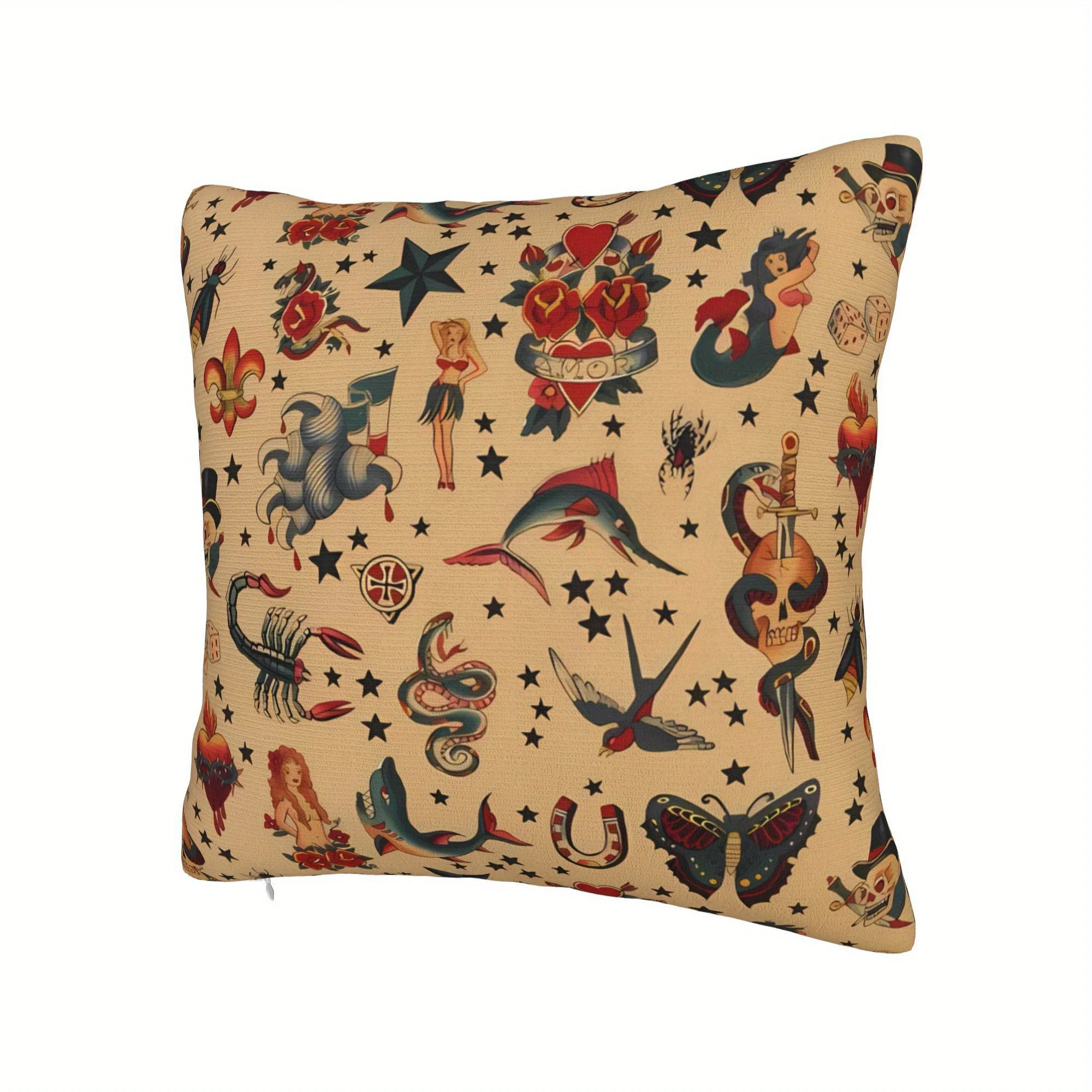 Tattoo Art Print Decorative Throw Pillowcase - Cushion Cover for Sofa & Home Decor