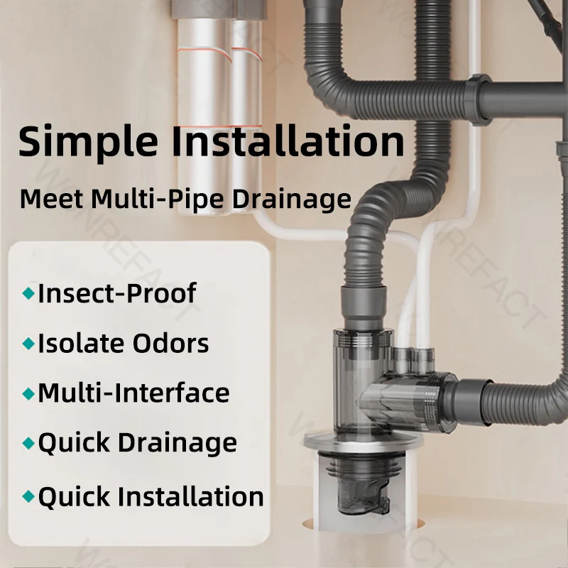욕실 세탁기 배수 커넥터, 트리플 배수 바닥 커버, 냄새 방지 싱크대 대야, 식기세척기 정수기 오버플로 프로트
