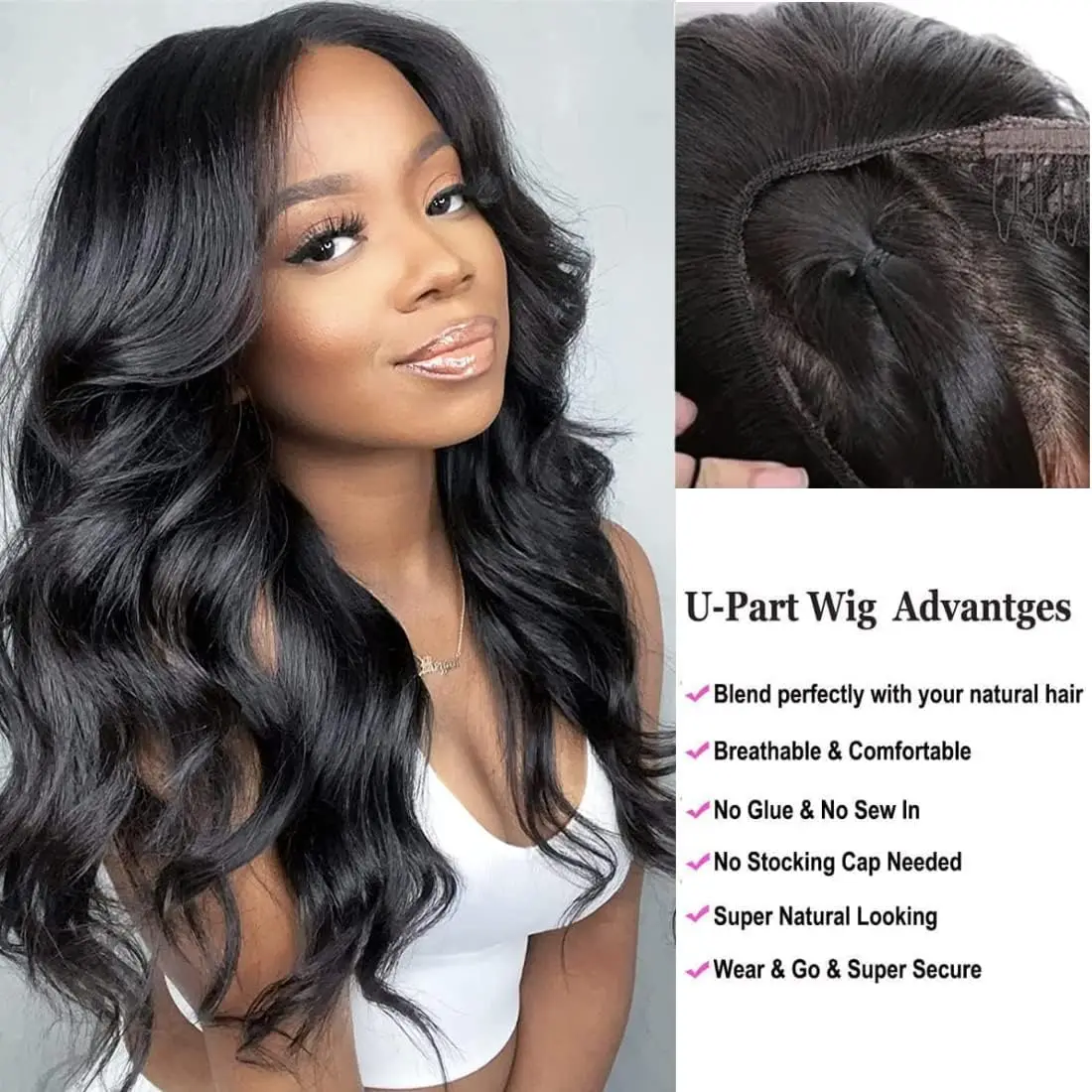 250% Body Wave U Part Wig Human Hair Wigs 200% U Shape Full Machine Made Wig Half Wig For Women Brazilian Virgin 10A Hair