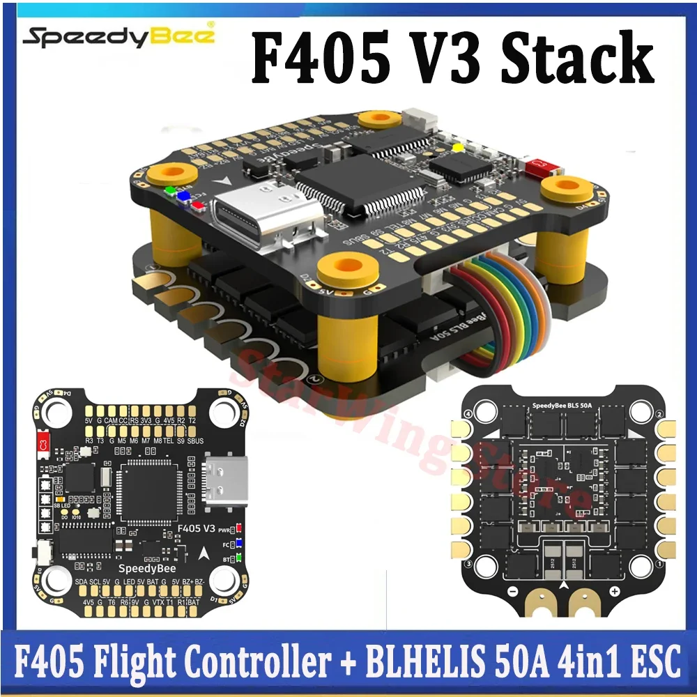 

SpeedyBee F405 V3 50A FC&ESC Stack BMI270 F405 Flight Controller BLHELIS 50A 4in1 ESC 3-6S LiPo 30X30mm for FPV Freestyle Drones