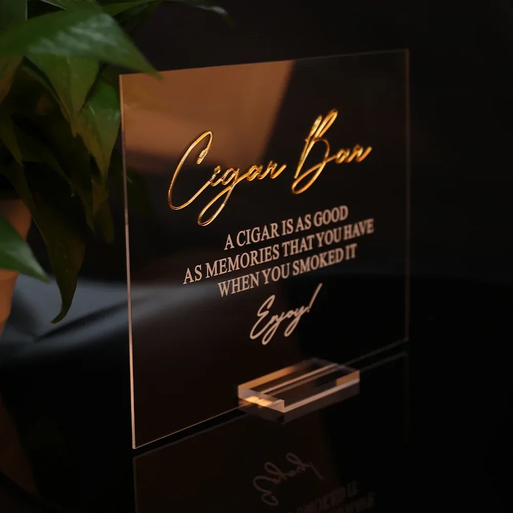 Cigar Bar Wedding Favor Acrylic Wedding Sign | Enjoy Cigars From The New Mr and Mrs Table Signage Modern