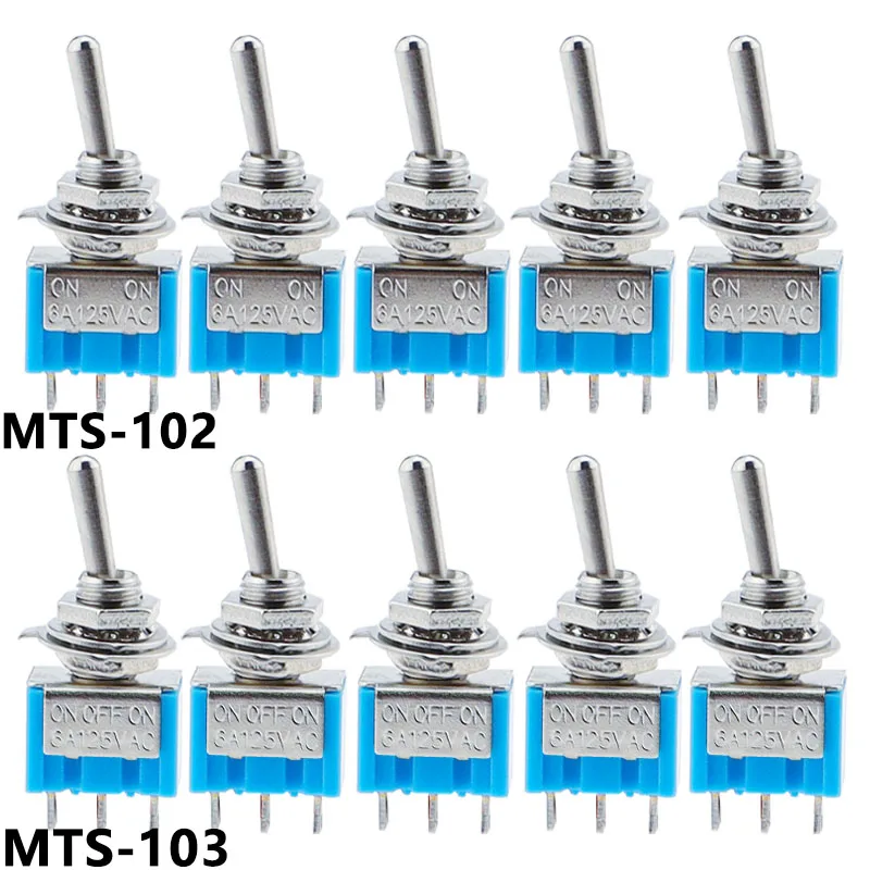 5PCS/10pc/LOT Blue Mini MTS-102 MTS-103 3-Pin SPDT ON-ON ON-OFF-ON 6A 125VAC Miniature Toggle Switches