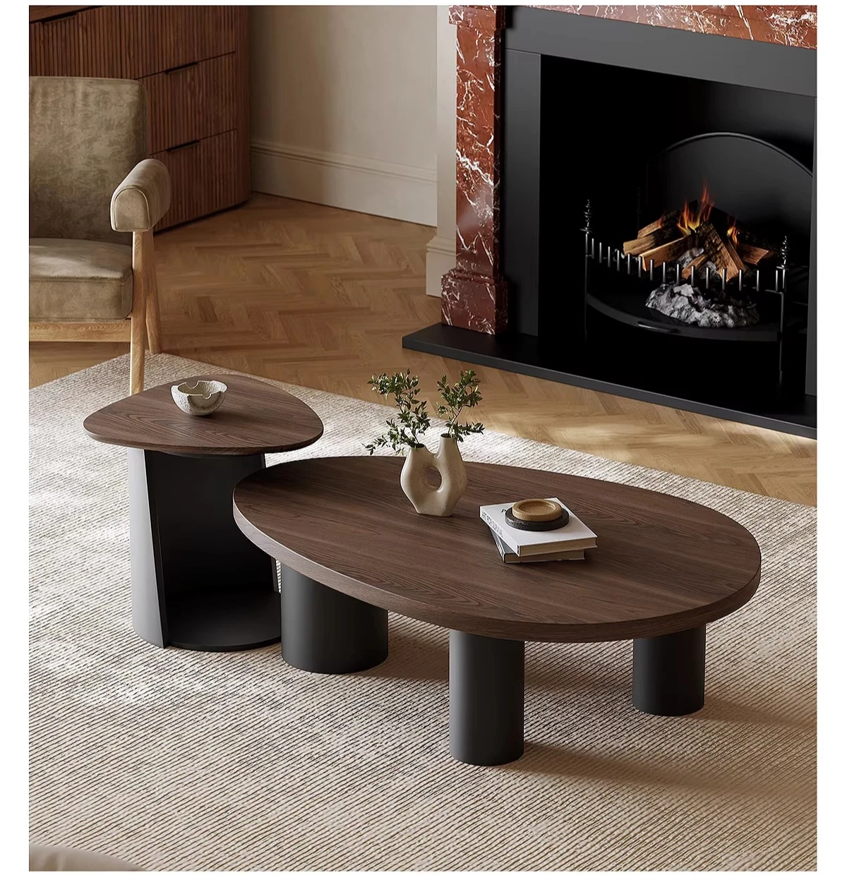 

coffee table combination special-shaped living room household solid wood elm pattern 2026 new high-end designer wabi sabi