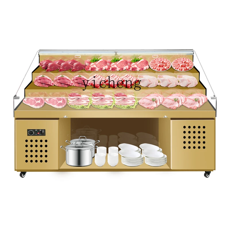 

TQH open-file ladder display cabinet with spray fresh-keeping cabinet Fresh-cut beef and mutton refrigerated a la carte cabinet