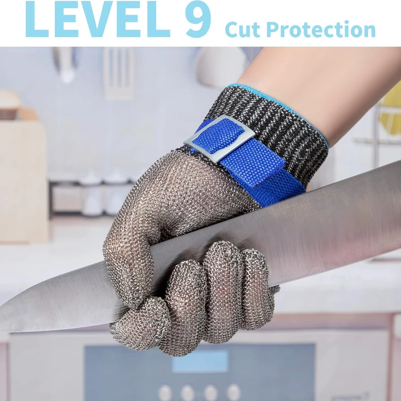 9-level Protective Safety Gloves Stainless Steel Wire Metal Mesh Cutting Resistant Slaughter Meat Cutting Oyster Skin Gloves