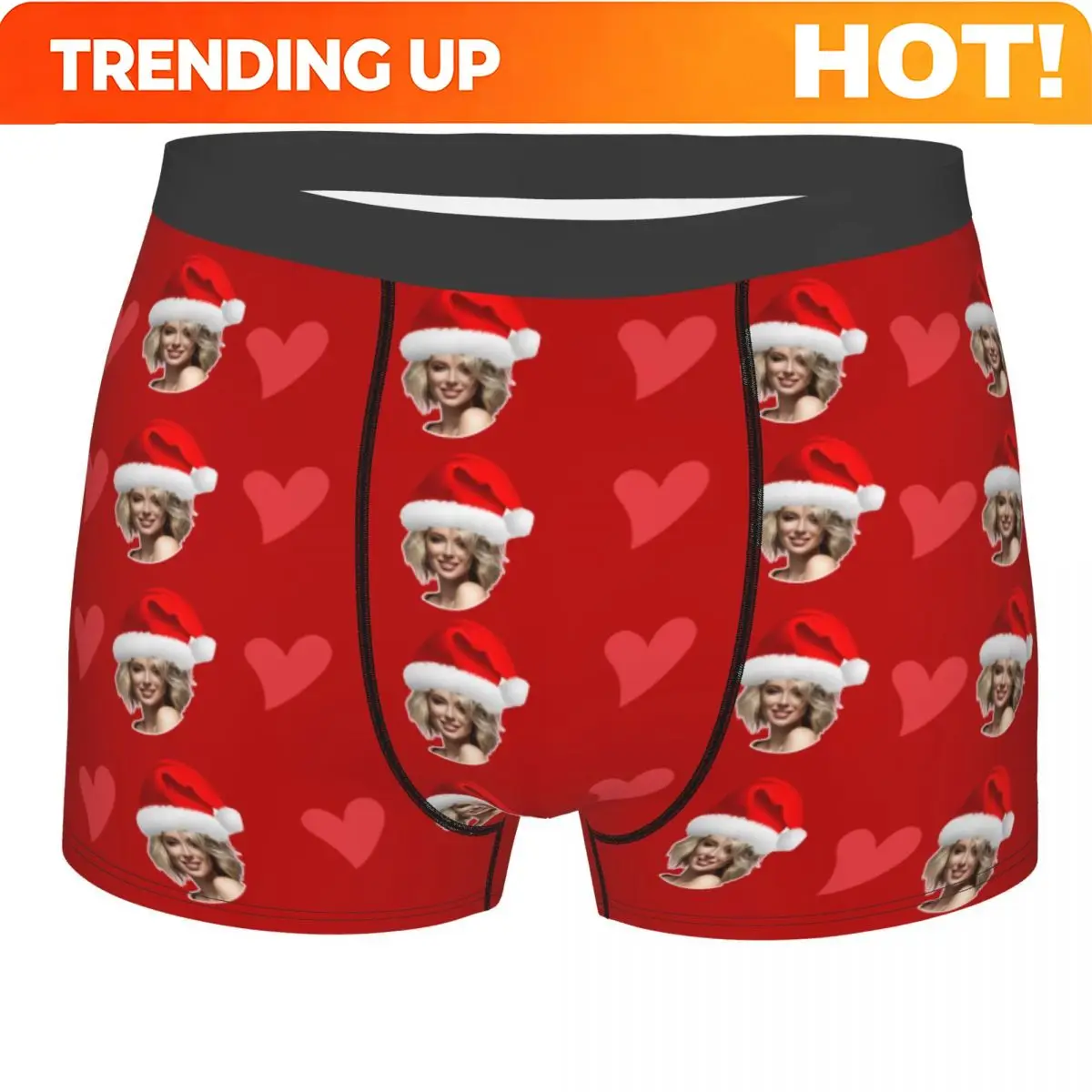 Men's Personalized Face Photo Custom Christmas Gifts Boxer Shorts Panties Soft Underwear Homme Novelty Long Underpants