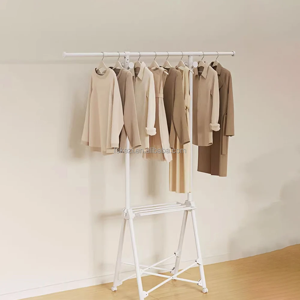 

Standing Type Clothes Drying Rack Carbon Steel ABS Shrinkable Adjustable Clothes Hanger with Wheels