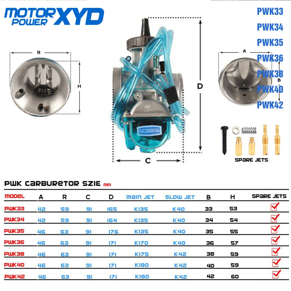 Motorcycle PWK Carburetor 33 34 35 36 38 40 42mm Racing Carb Universal 2T 4T Engine Dirt Bike Motocross Scooter ATV Quad UTV