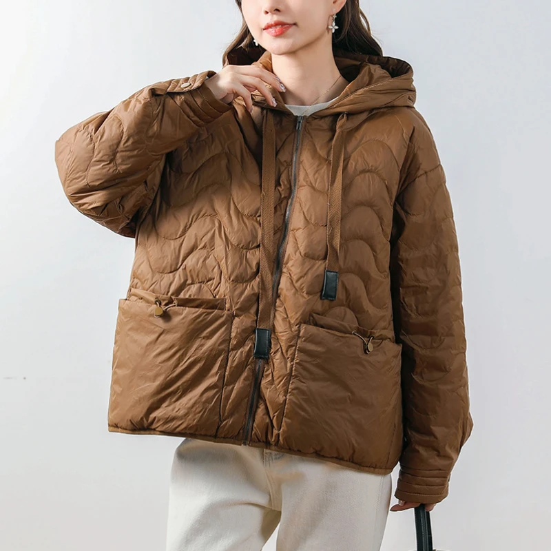 Women's Hooded Short Down Jackets, Thick Warm Coats, Casual Outerwear, Retro Stylish Puffer Coats, Simple Solid, Winter, New