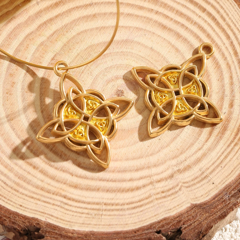 1-3PCS 금도금 켈틱 매듭 참 블랙 스톤 빈티지 기하학 펜던트 DIY 목걸이 귀걸이 쥬얼리 제작 도매