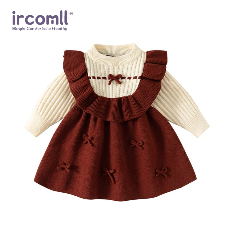 

Ircomll Autumn Baby Girls Sweet Dress Children Knitted Sweater Dresses Woolen Dress Pullover Wearing Inside Toddler Clothing