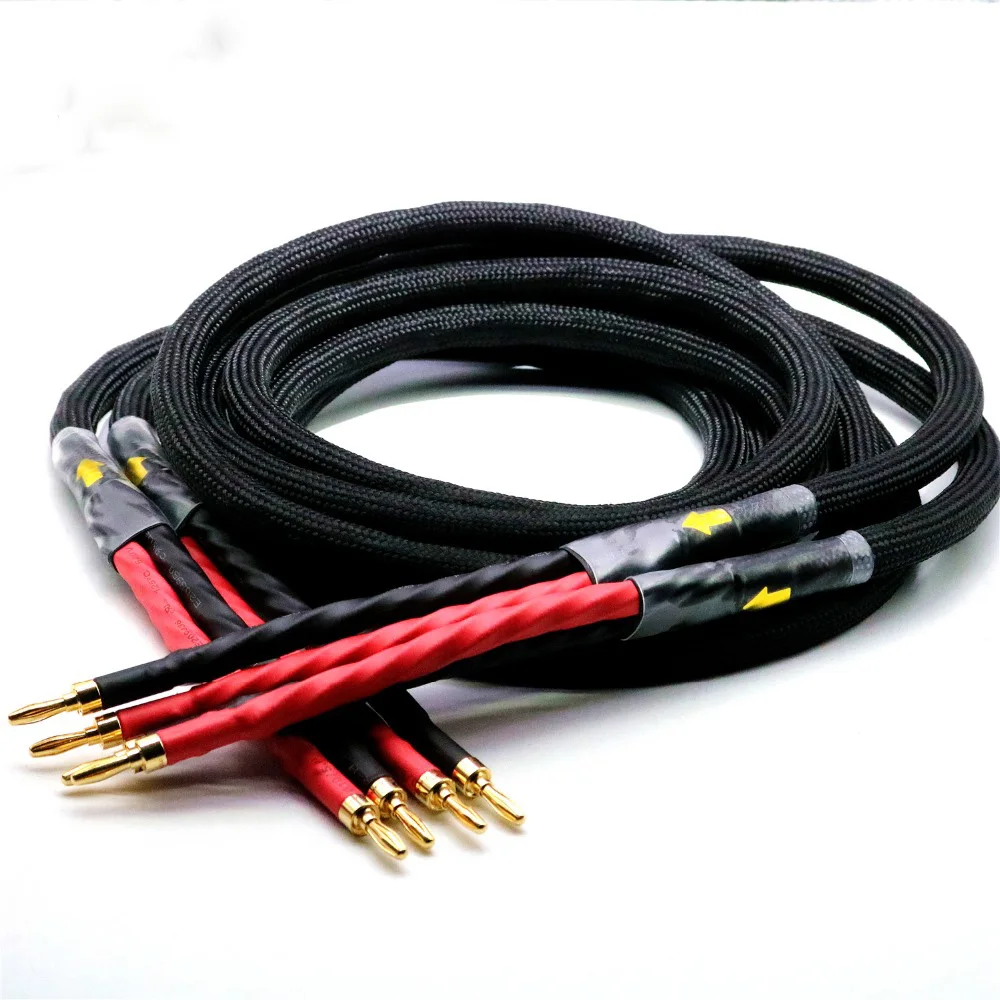 

1 Pair Audio Hi-end DIY HIFI Gold Plated 4 Banana Plugs To 4 Banana Plugs 4 Core OFC Silver Plated Speaker Cable Cord Wire