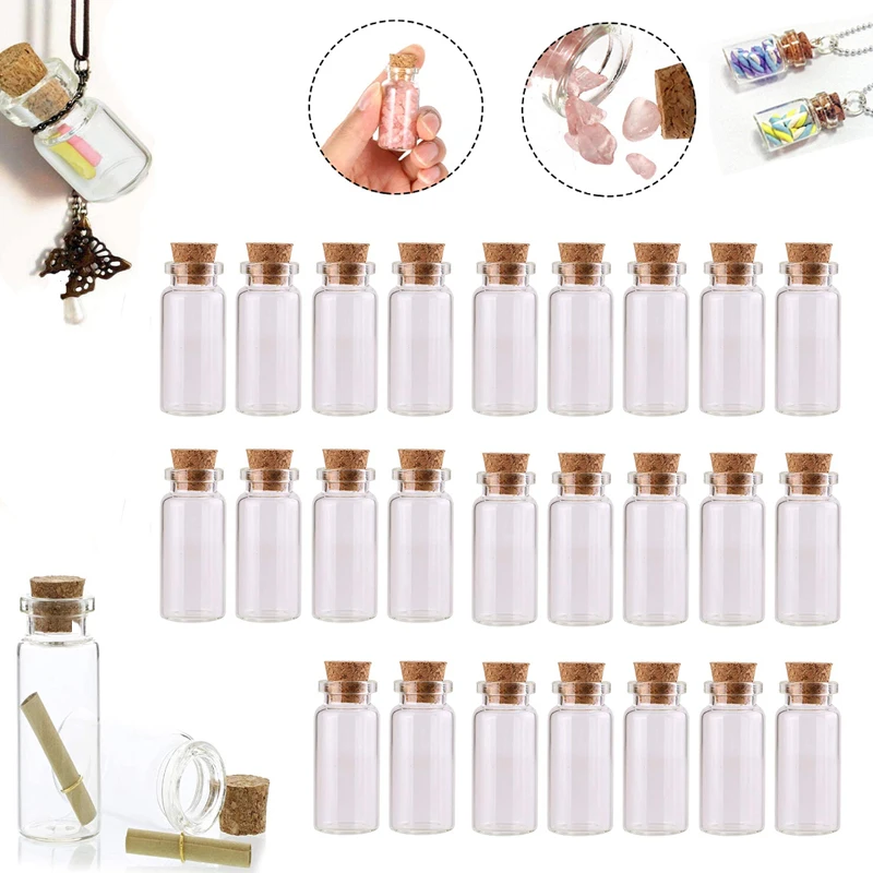 10PCS 5-20ML Cork Stoppers Glass Bottles Lovely DIY Decoration Tiny Favors Mini Vials Cork Glass Jars for Wedding Party Supplies