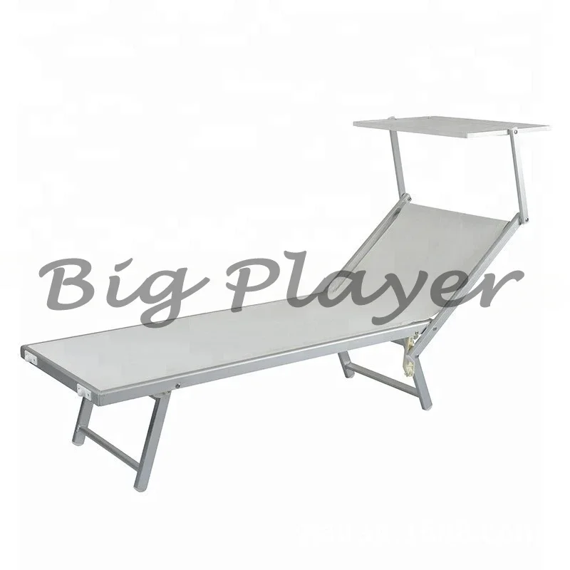 Outdoor Single Aluminum Tube Chair Sun Lounger Beach   Awning Adjustable Back Rest  Sunshade Canopy Garden Folding Bed