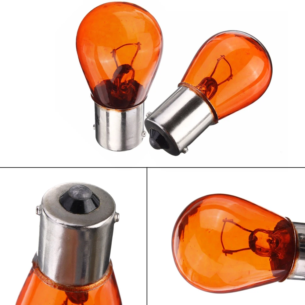 2Pcs LED Amber Car Turn Signal Light Bulbs 1156 12V P21W Flat Foot Single Point Bulb Car Exterior Accessories Tools